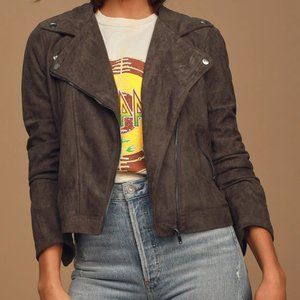 LuLu's Catch You on the Flip Side Charcoal Grey Suede Moto Jacket